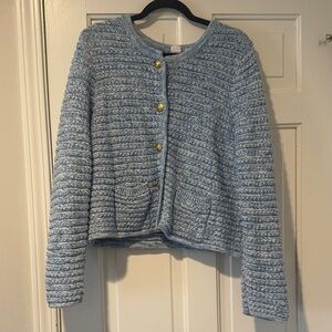 GAP Light Blue Textured Button-Front Cardigan